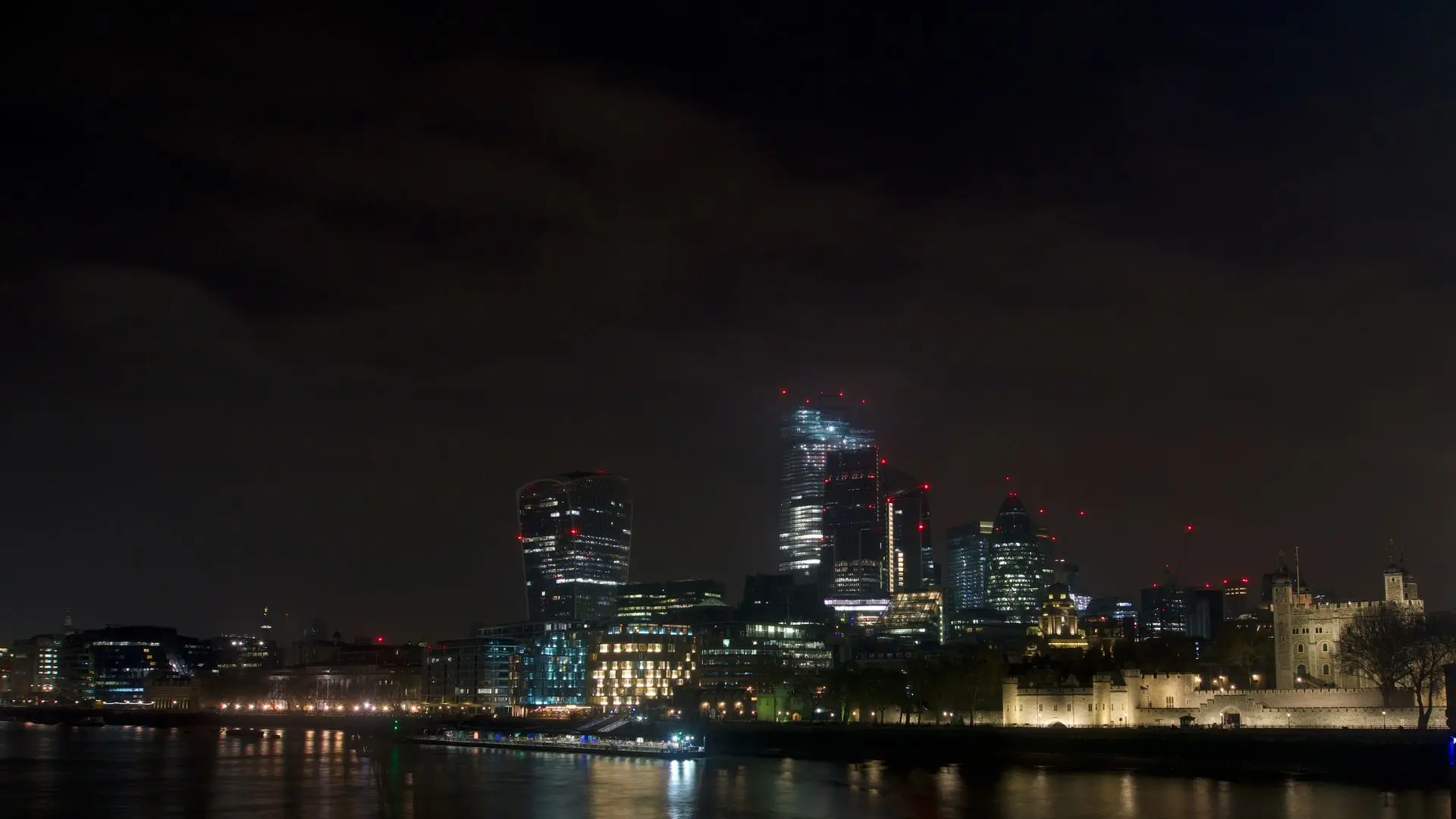 The City of London skyline at night, the commercial heart of the capital